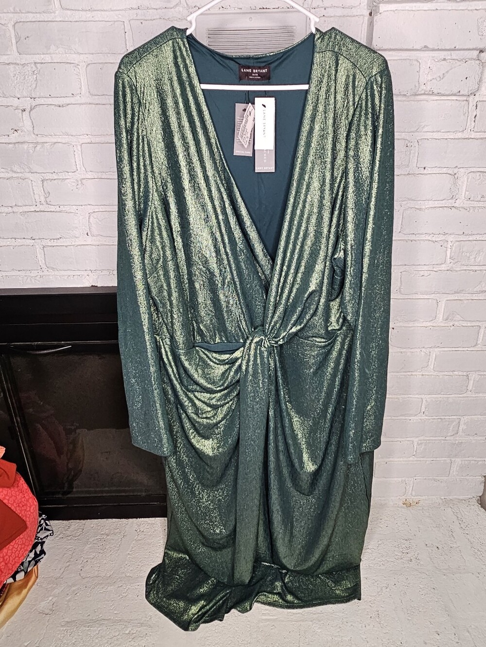 26/28 Lane Bryant Metallic Emerald Green Wrap Dress
